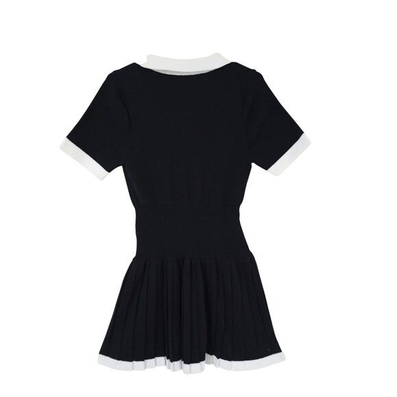 Dress Pleated Knit Black & White Collared Size M Short Sleeve - Picture 5 of 7